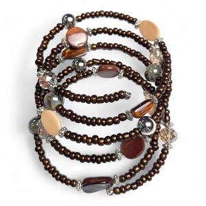 Beaded Bracelet Coil Wrap Brown Bohemian Fashion Jewelry